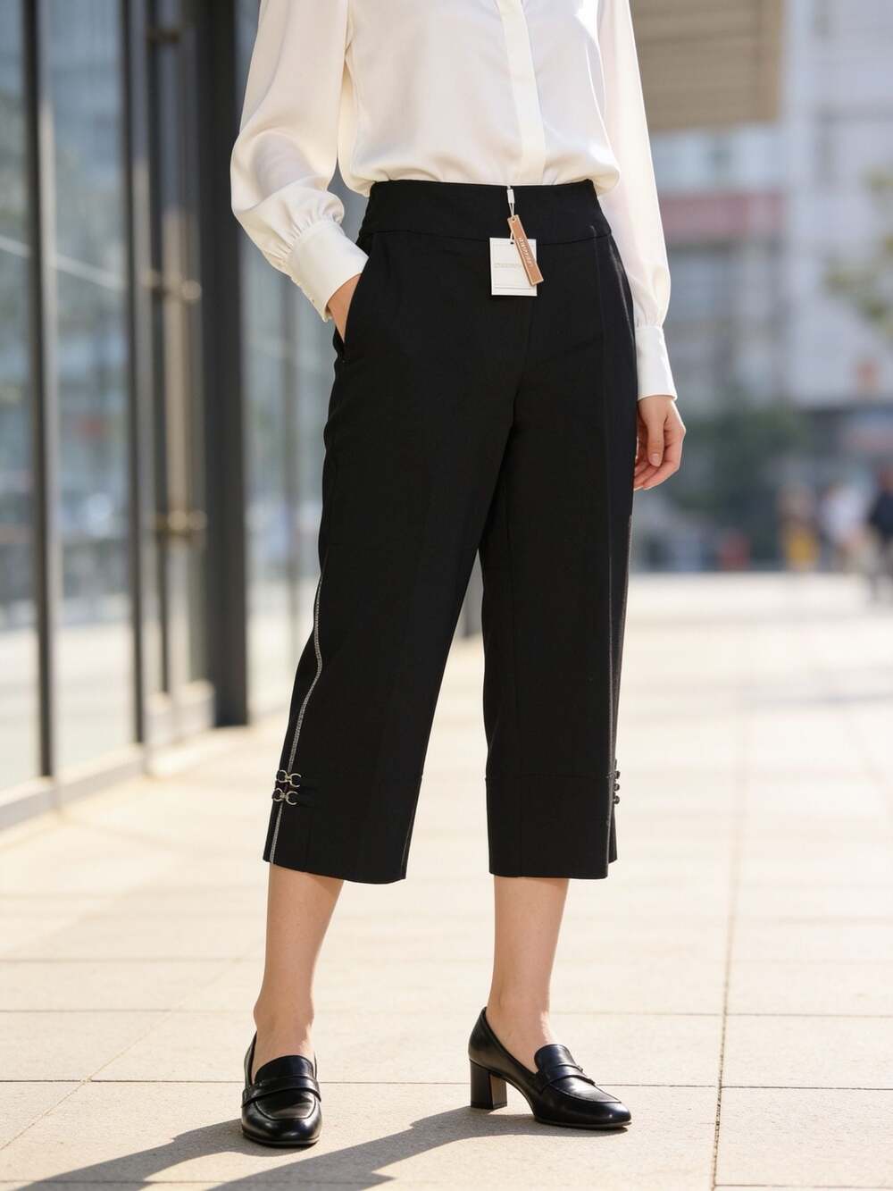 Zac & Rachel Slim Crop Black Pants with Metal Accents